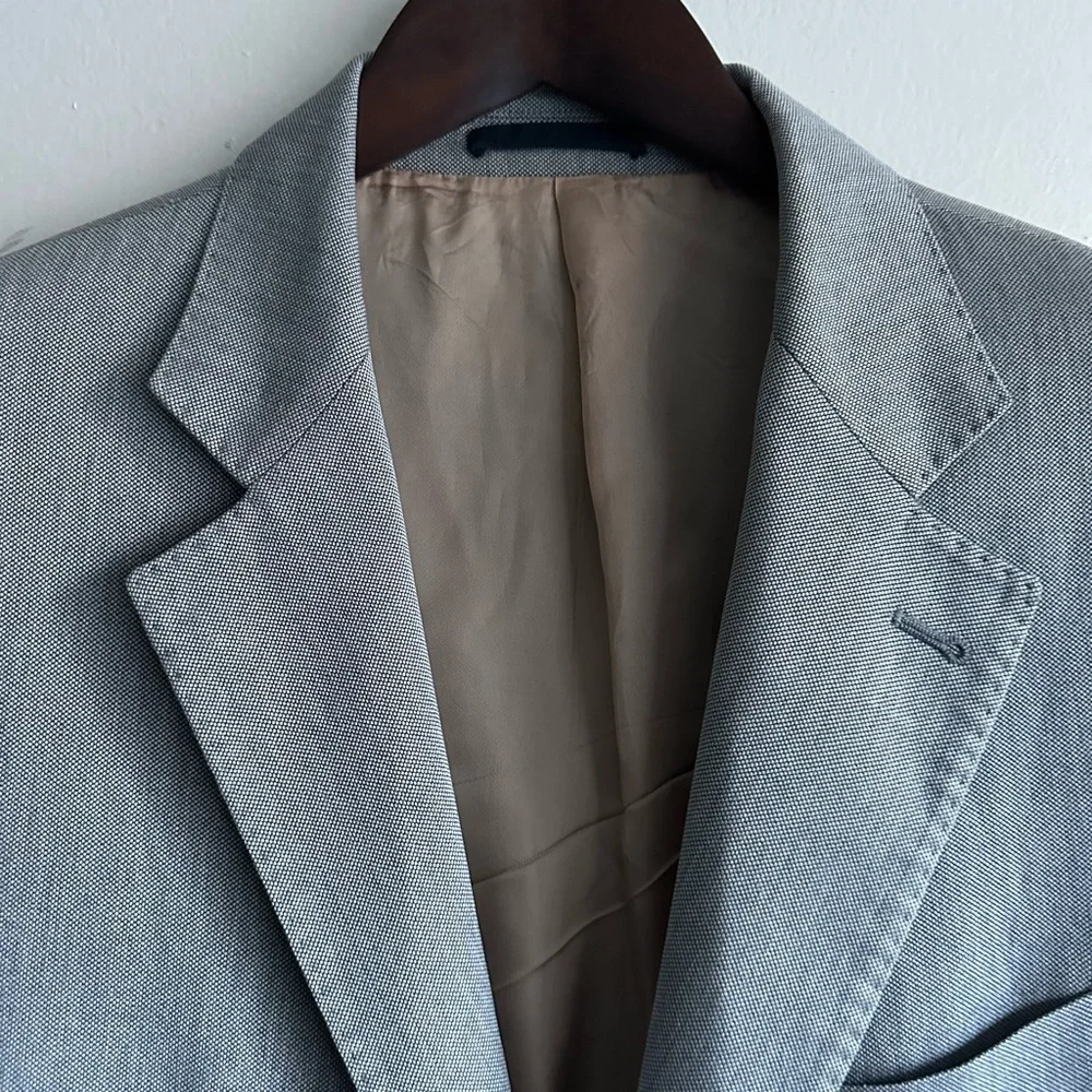 Brunello Cucinelli Light Gray Suede and Cotton 3 Roll 2 Blazer